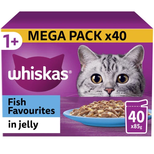 Whiskas 1+ Fish Favourites In Jelly Wet Adult Cat Food 3 Whiskas 1+ Fish Favourites In Jelly Wet Adult Cat Food